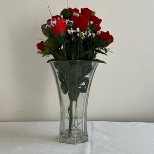 🌞 Elegant  Bouquet of a Dozen Long Steam Red Rose w/baby’s Breath Glass Vase